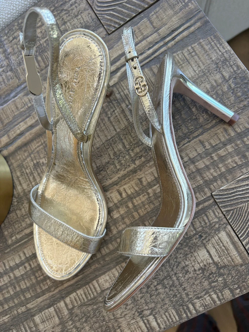 Tory Burch Metallic Gold Strappy Heeled Sandals